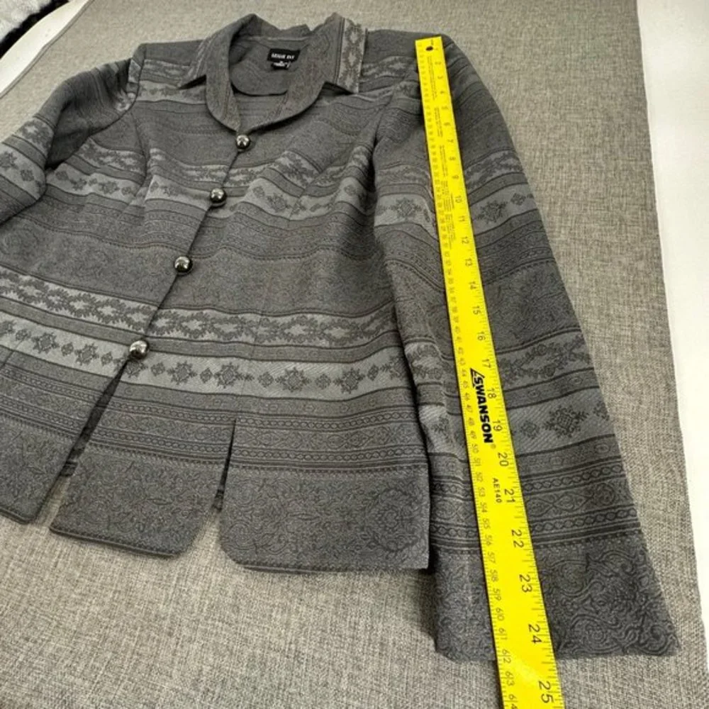Leslie Fay Blazer Size 16 Gray Tapestry Pattern Buttons Long‎ Sleeve